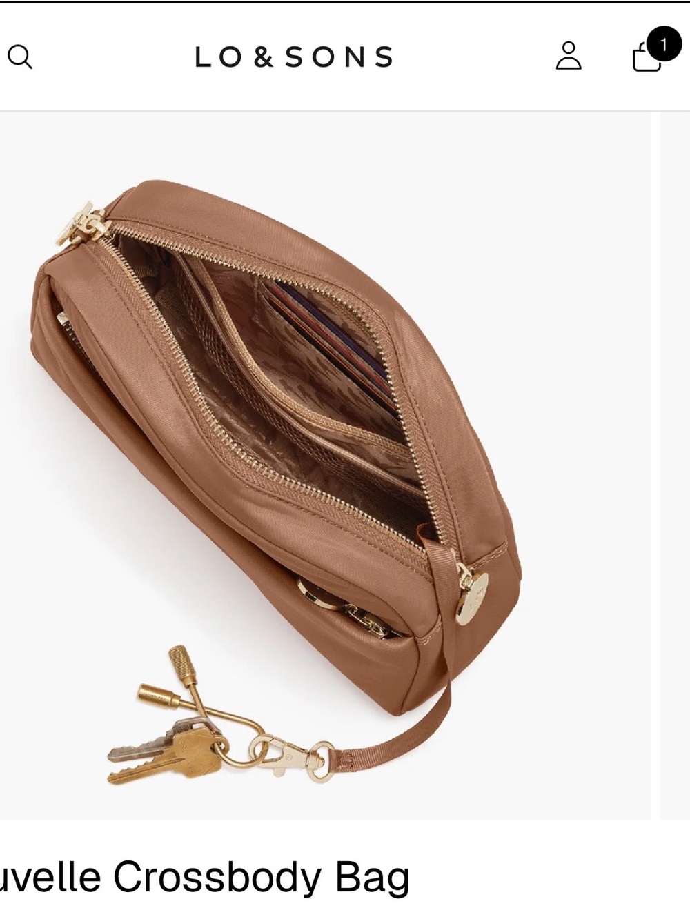 Lo & Sons Tan Nouvelle Crossbody Bag with Dark Brown Strap - Picture 9 of 10